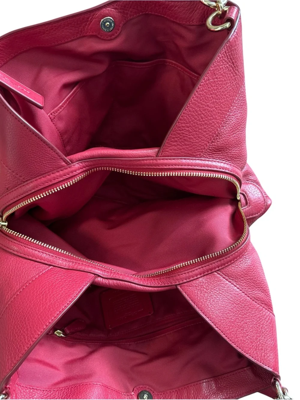 COACH F57545 Lexy Rasberry Red Pinkish Red Pebbled Leather Shoulder Bag